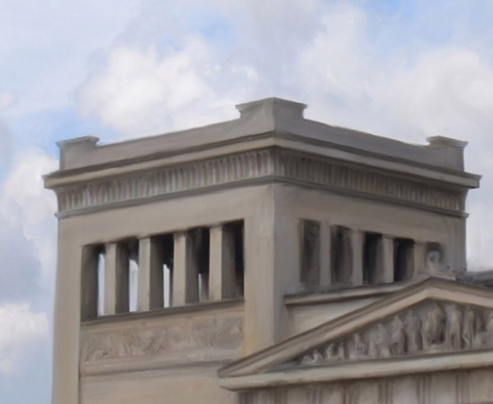 Alberto Repetti digital painting, Propyläen in Königsplatz, Munich, detail