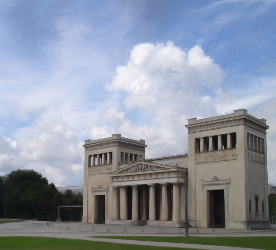 Alberto Repetti digital painting, Propyläen in Königsplatz, Munich