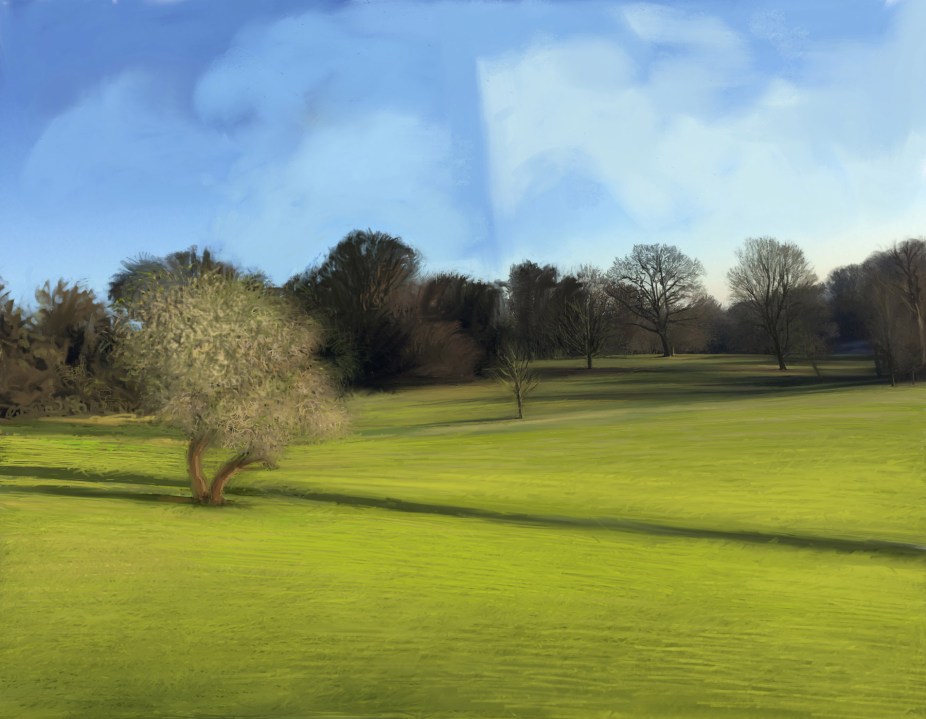 Hampstead Heath in front of Henry Moore Sculpture