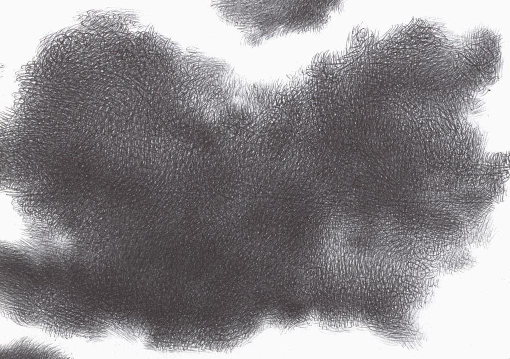 Ballpoint pen drawing, fluffy grey cloud