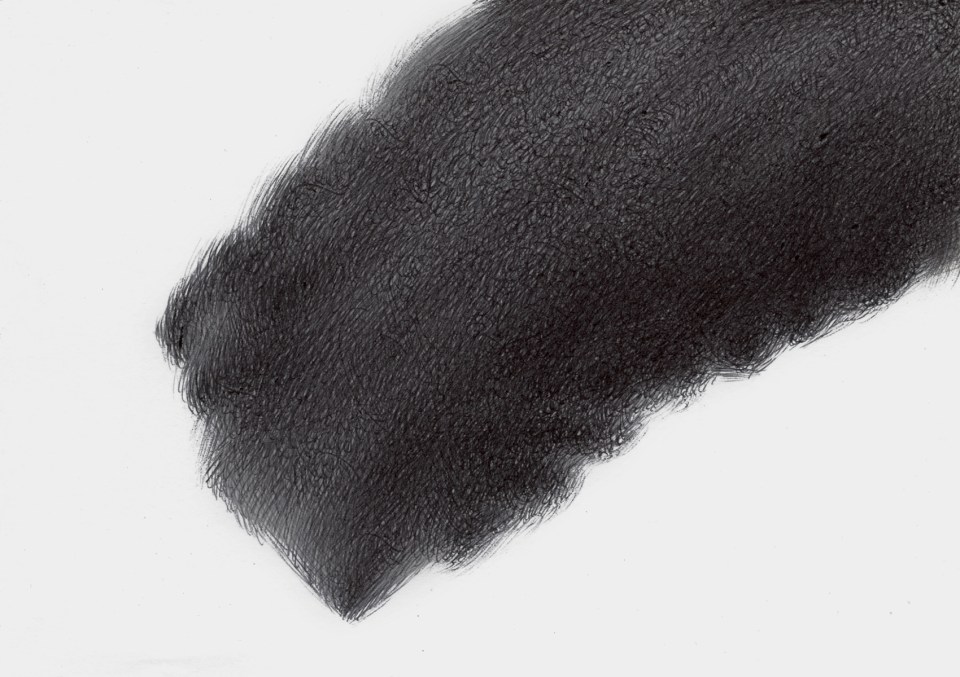 una forma che dall'alto a destra del foglio precipita sul lato di sinistra del foglio.