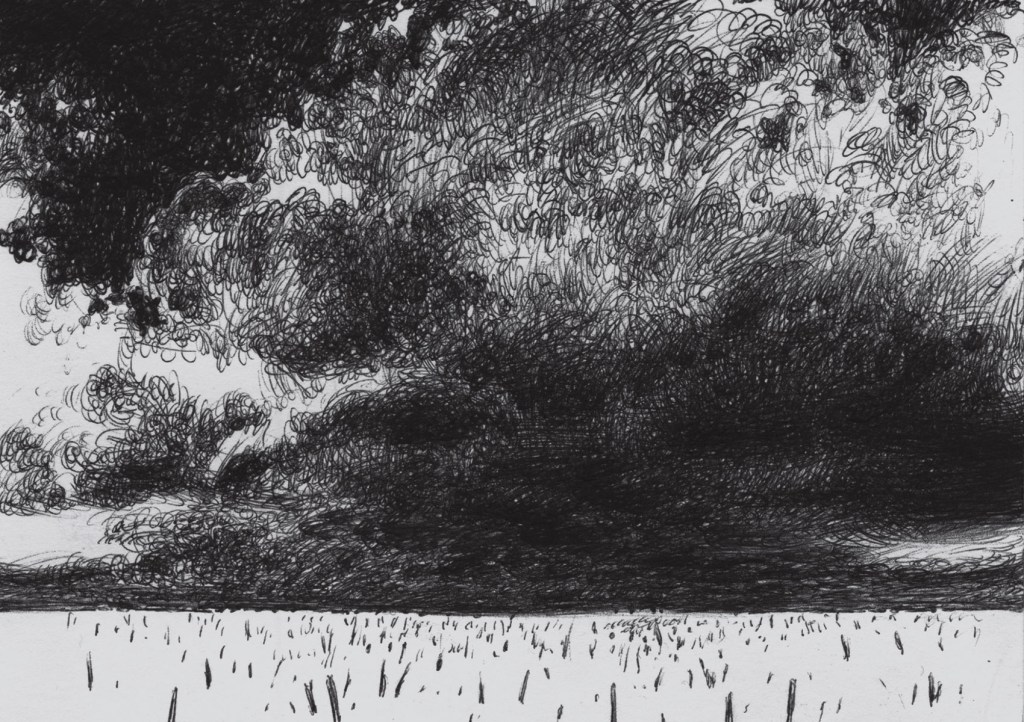 le nubi nere al centro dopo un temporale su un campo innevato