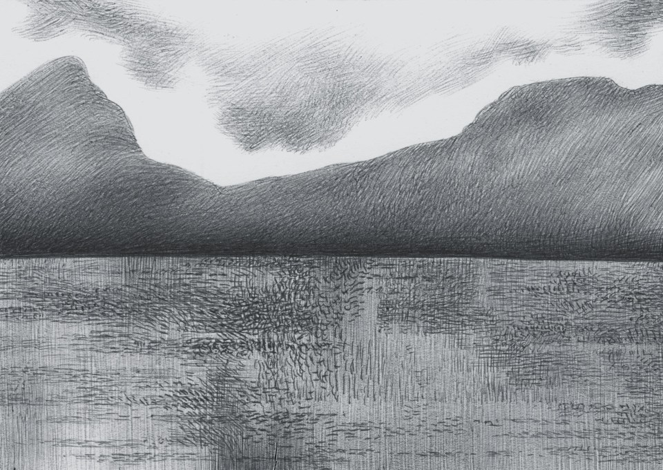 horizon with two hill far and the grey field. Winter