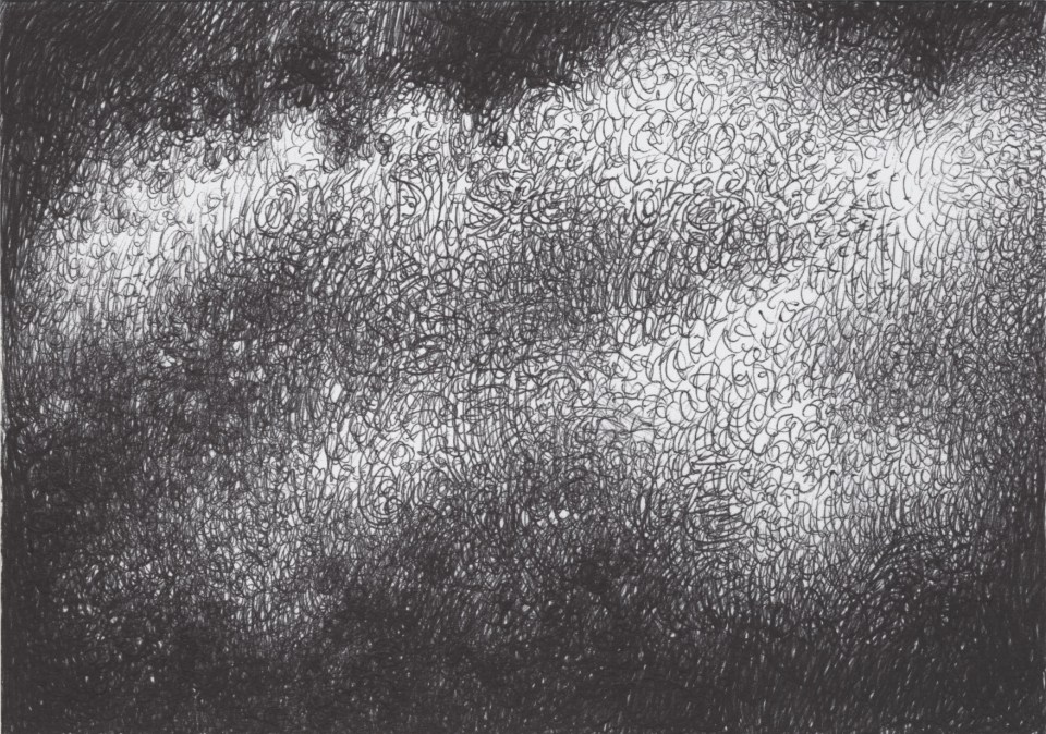 A big cloud in cross-hatching Ballpoint Pen on Cardboard, 14,8 x 10,5 cm July 2021