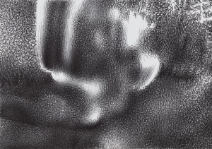 The abstarc figure of a gardener on his knees