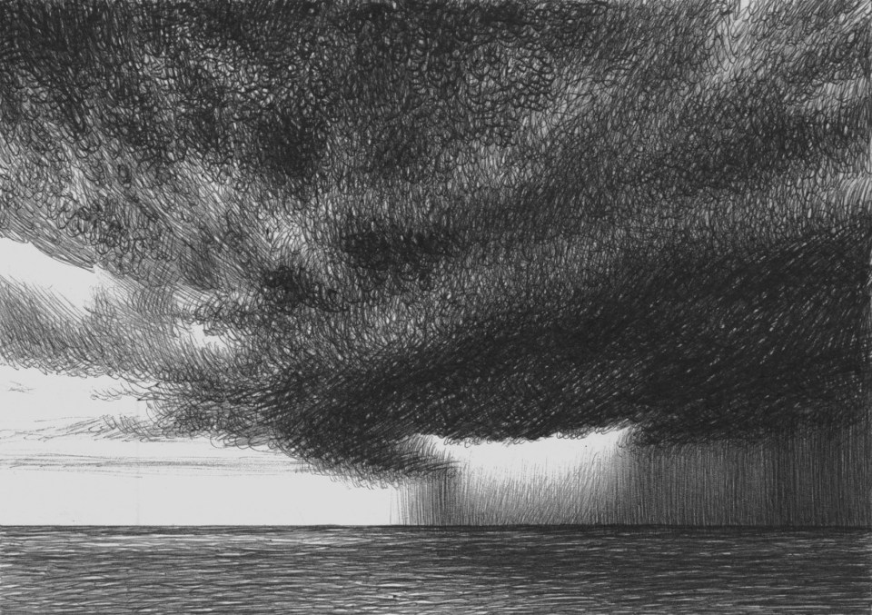 Offshore Thunderstorm ballpoint pen on cardboard 14,8 x 10,5 cm, July 2021